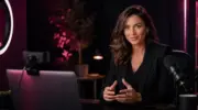 Frau in einem modernen Studio für Live-Videochats