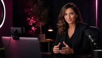 Frau in einem modernen Studio für Live-Videochats